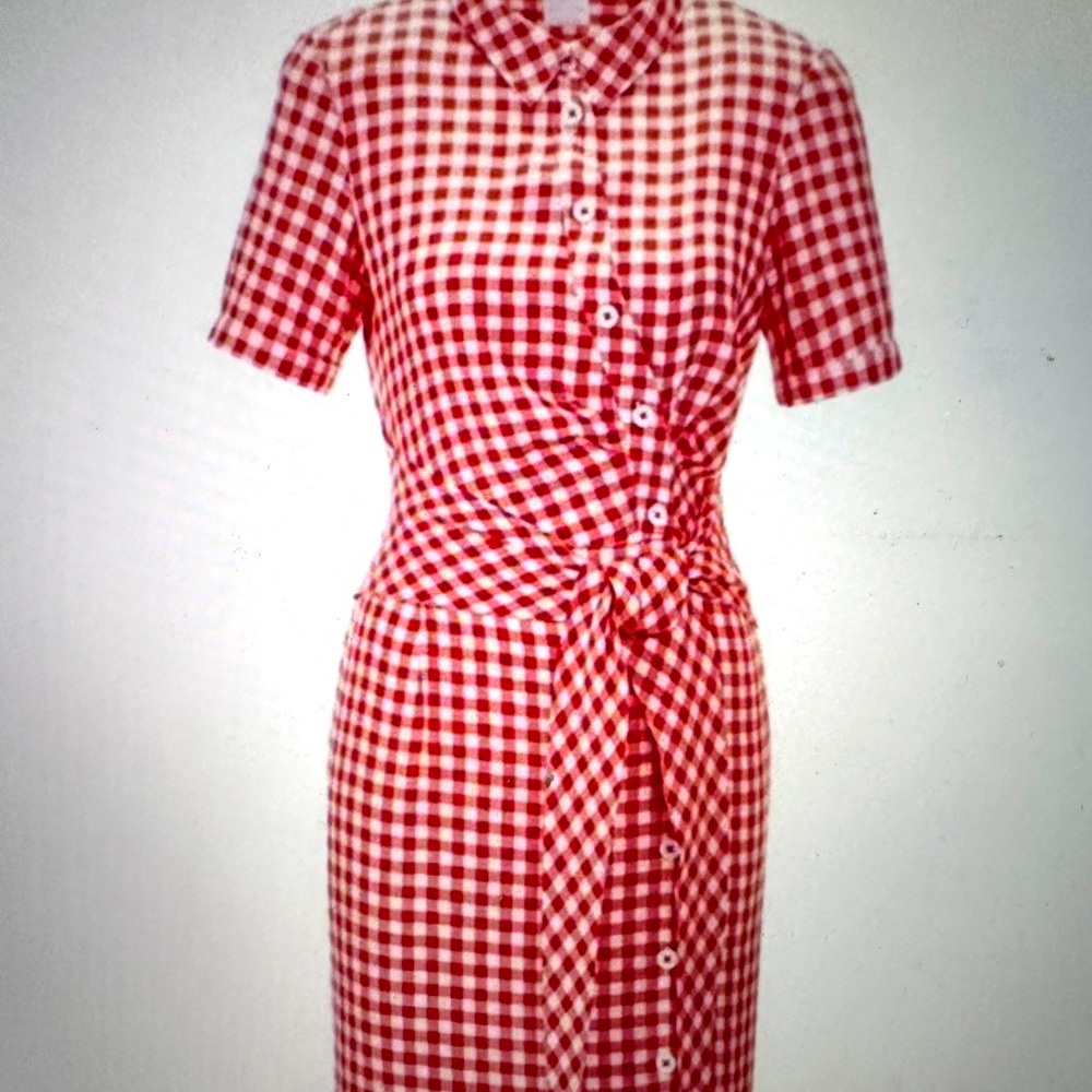 Madekine Paprika and White Gingham Shirt Dress.  Size 10